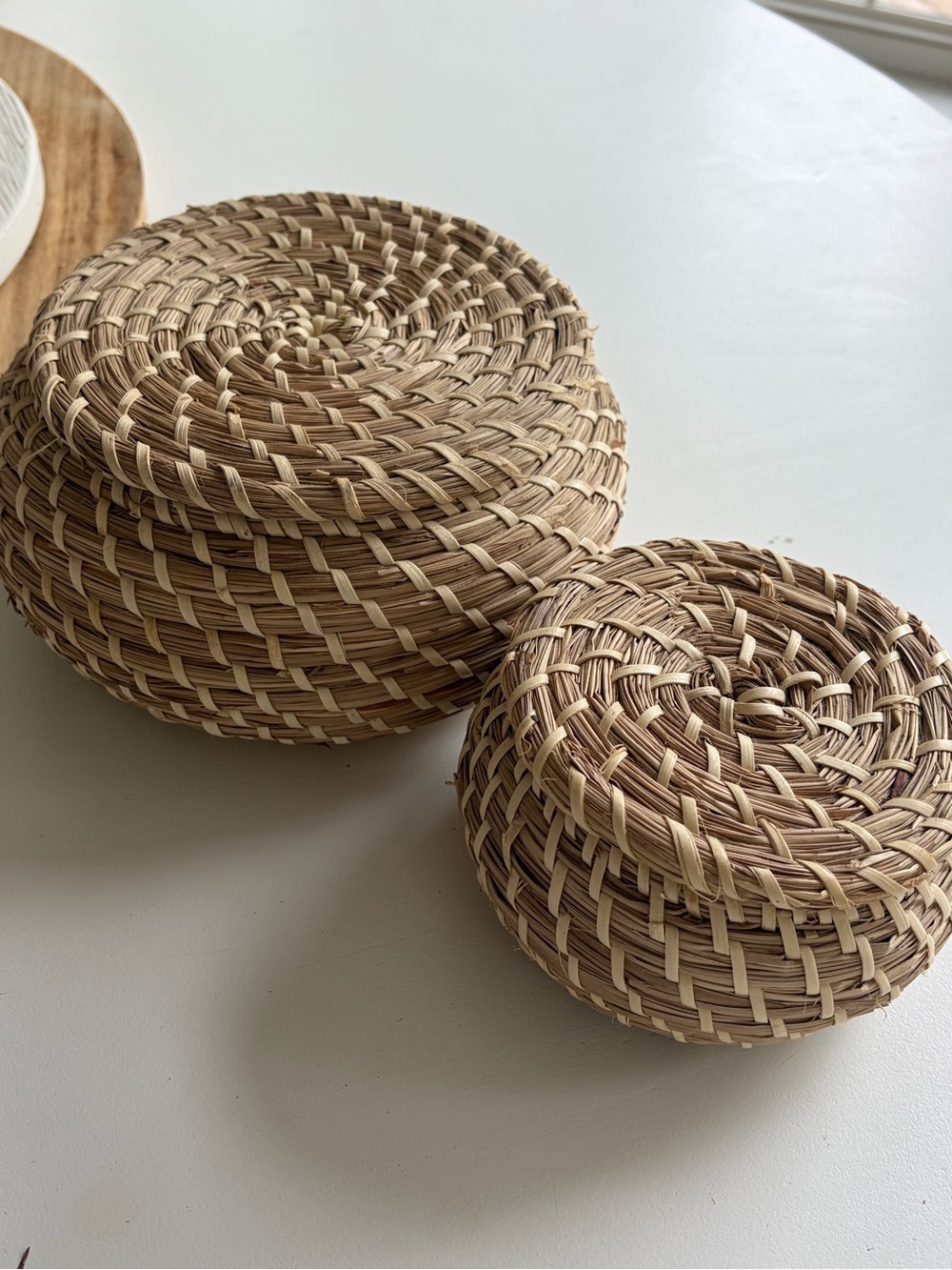 IKEA Handwoven Rattan Lidded Baskets in Natural Tan